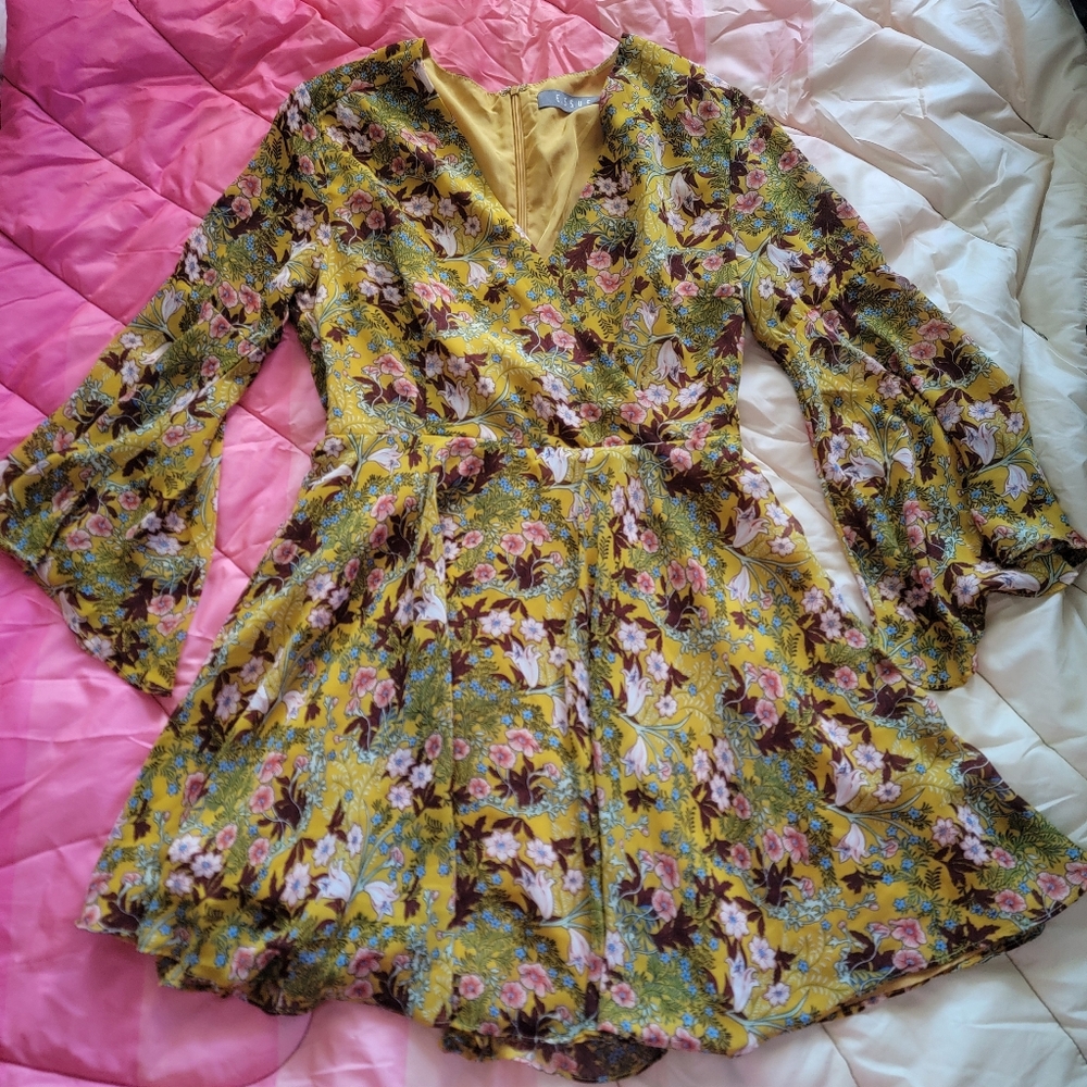 Floral Yellow Long Sleeve Dress